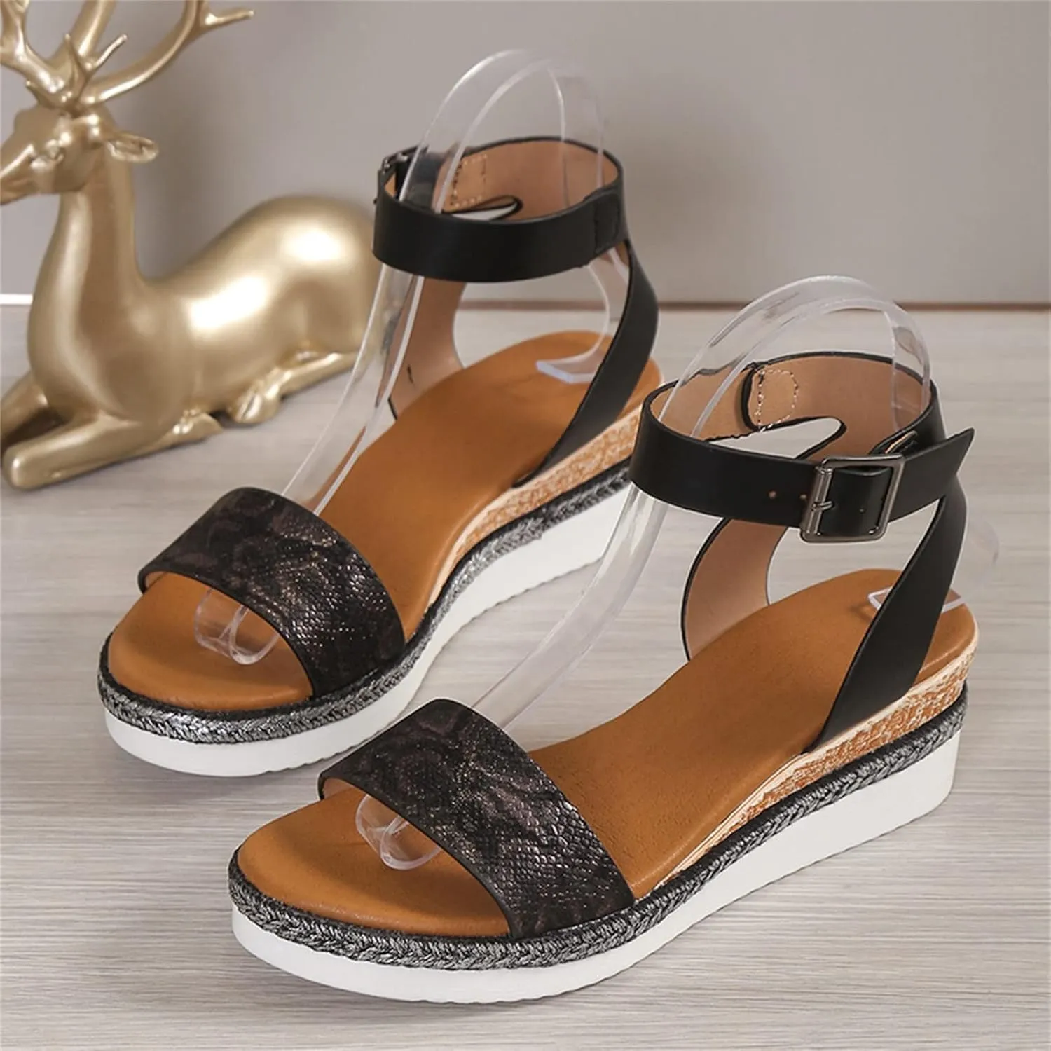 Platform Wedge Sandals for Women Comfortable Ankle Strap Wide Width Espadrilles Wedges for Women 2025 Summer Open Toe Low Heel Sandals Casual Sandals Ladies Strappy Sandals ﻿