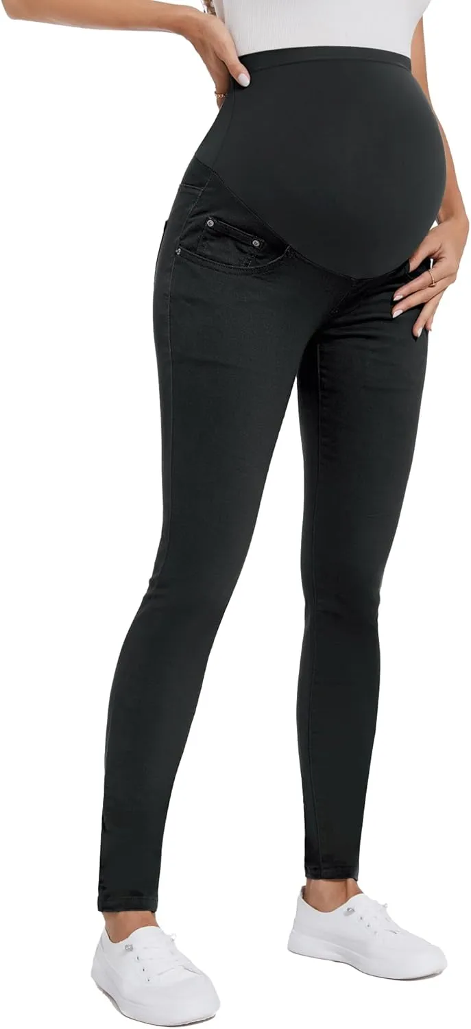 POSHGLAM Women's Maternity Jeans Over Belly Skinny Denim Jeggings Comfy Stretch Pregnancy Pants