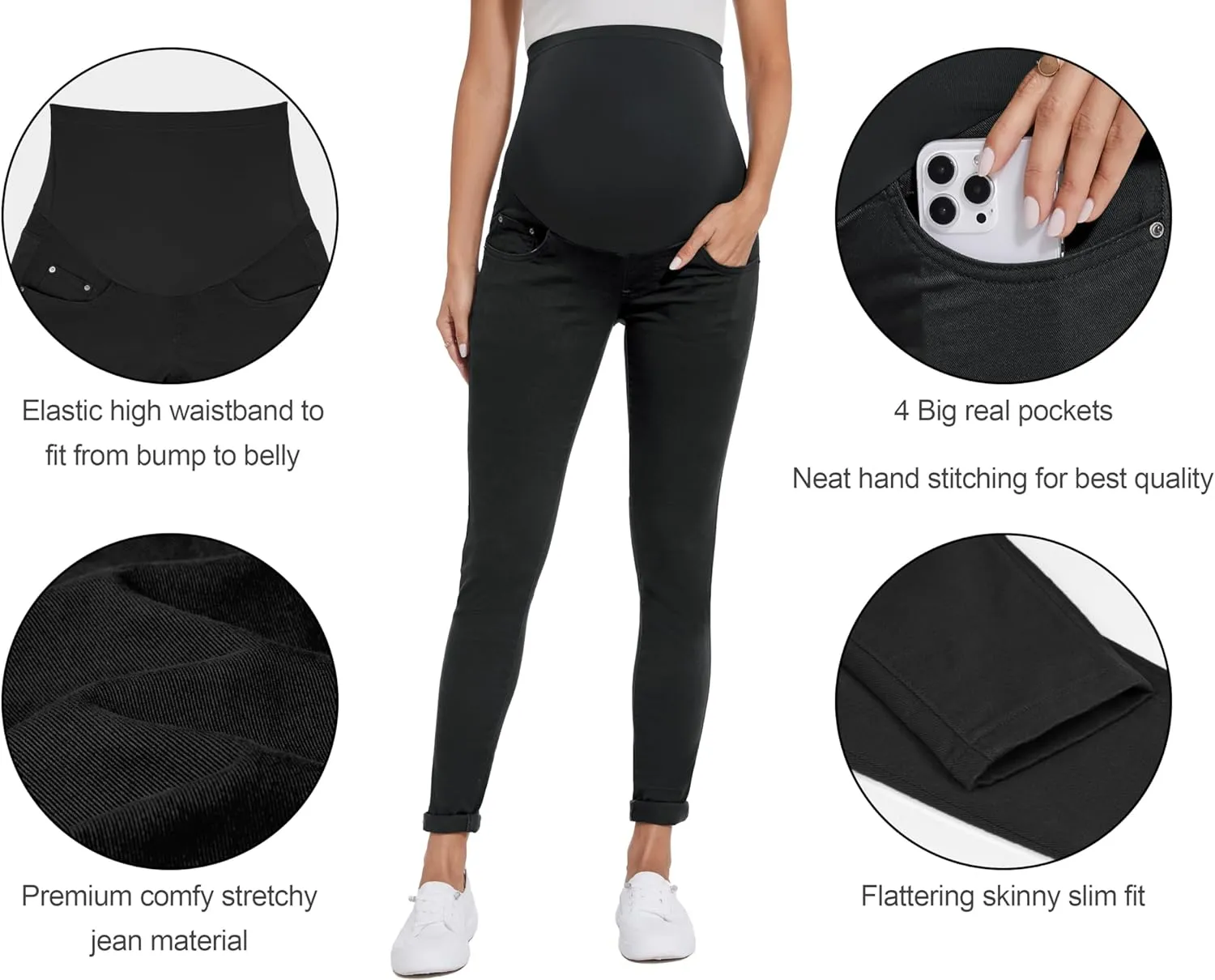 POSHGLAM Women's Maternity Jeans Over Belly Skinny Denim Jeggings Comfy Stretch Pregnancy Pants