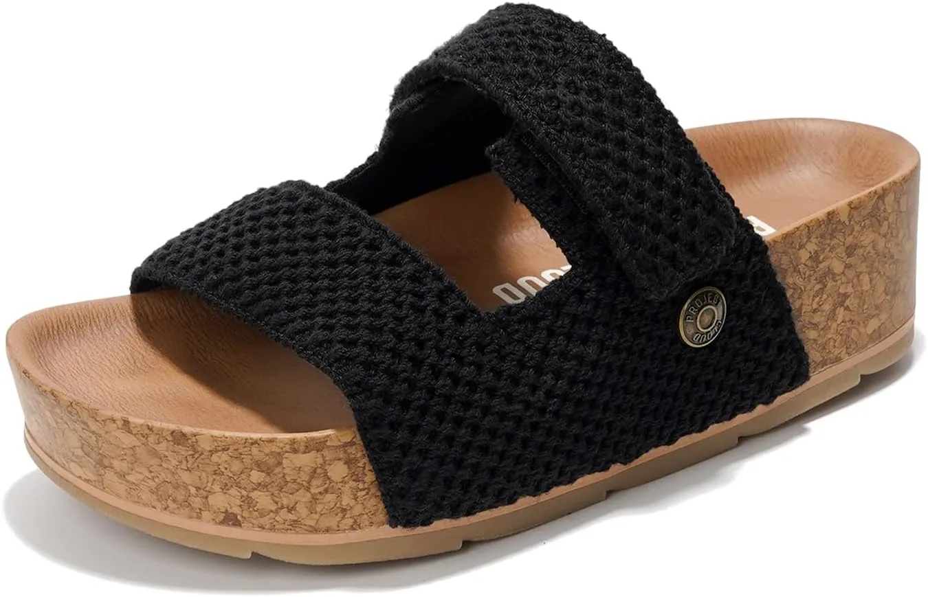 Project Cloud Genuine Leather Platform Sandals Women Footwear - Beach Summer Wedges with Comfortable Memory Foam Insole - Non Slip & Lightweight Wedge Sandals for Women 2025 (Pismo)