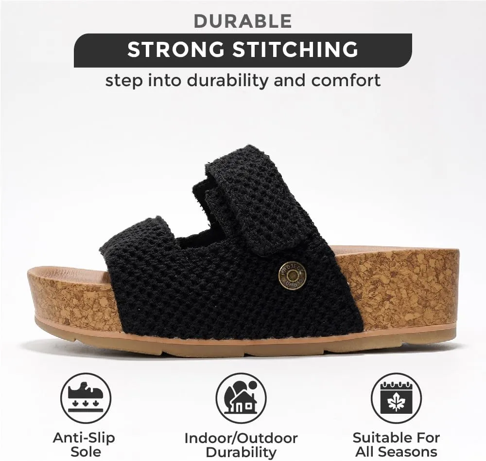 Project Cloud Genuine Leather Platform Sandals Women Footwear - Beach Summer Wedges with Comfortable Memory Foam Insole - Non Slip & Lightweight Wedge Sandals for Women 2025 (Pismo)