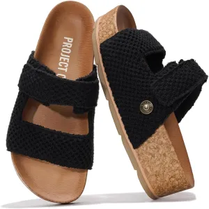 Project Cloud Genuine Leather Platform Sandals Women Footwear - Beach Summer Wedges with Comfortable Memory Foam Insole - Non Slip & Lightweight Wedge Sandals for Women 2025 (Pismo)