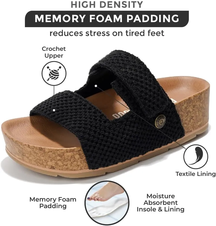 Project Cloud Genuine Leather Platform Sandals Women Footwear - Beach Summer Wedges with Comfortable Memory Foam Insole - Non Slip & Lightweight Wedge Sandals for Women 2025 (Pismo)