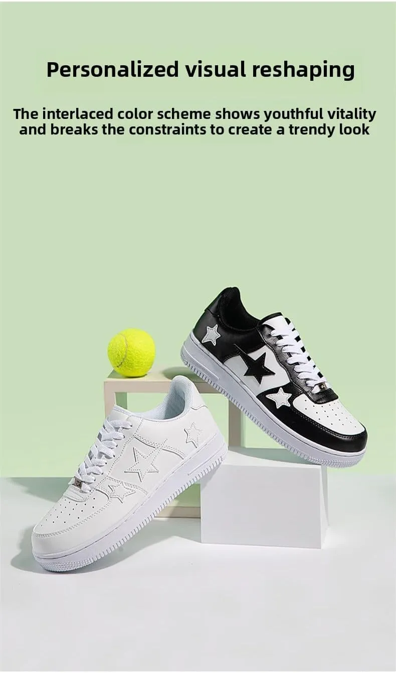 PU Leather Y2K Retro Colorful Star Skate Sneakers for Women Fashion Chunky Athletic Shoes for Casual Streetwear Daily Outfit Multicolor Trend Design