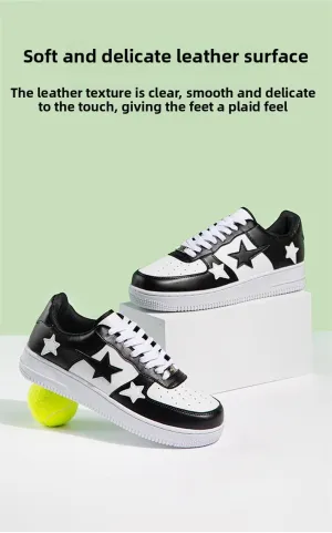 PU Leather Y2K Retro Colorful Star Skate Sneakers for Women Fashion Chunky Athletic Shoes for Casual Streetwear Daily Outfit Multicolor Trend Design
