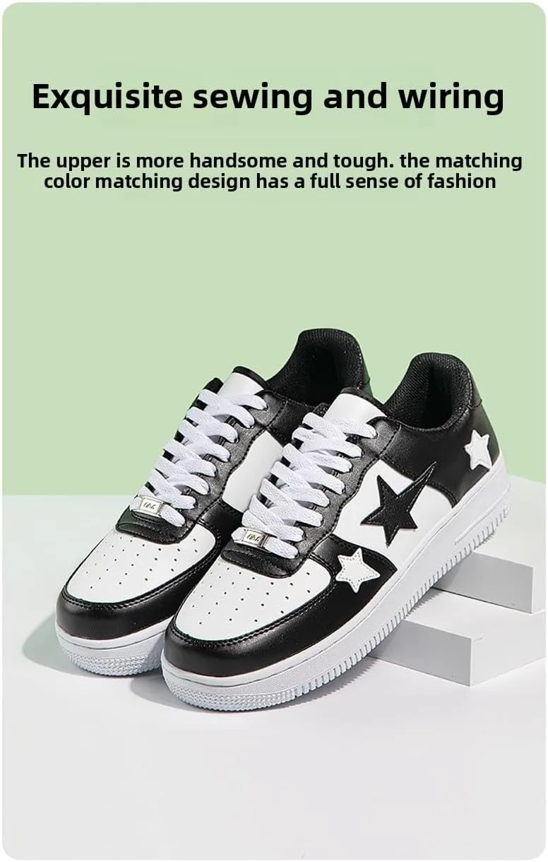PU Leather Y2K Retro Colorful Star Skate Sneakers for Women Fashion Chunky Athletic Shoes for Casual Streetwear Daily Outfit Multicolor Trend Design