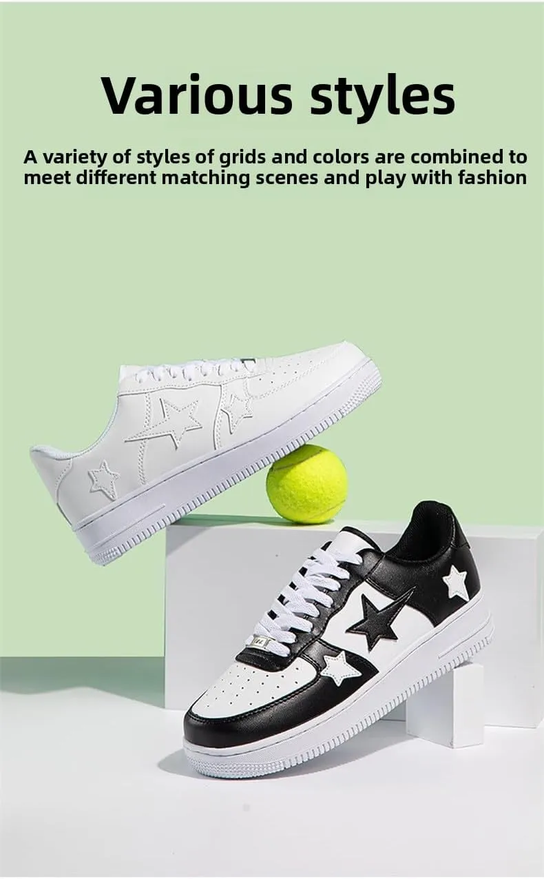 PU Leather Y2K Retro Colorful Star Skate Sneakers for Women Fashion Chunky Athletic Shoes for Casual Streetwear Daily Outfit Multicolor Trend Design