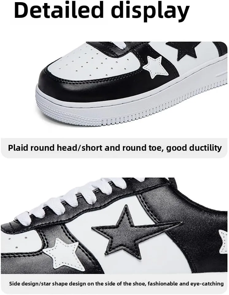 PU Leather Y2K Retro Colorful Star Skate Sneakers for Women Fashion Chunky Athletic Shoes for Casual Streetwear Daily Outfit Multicolor Trend Design