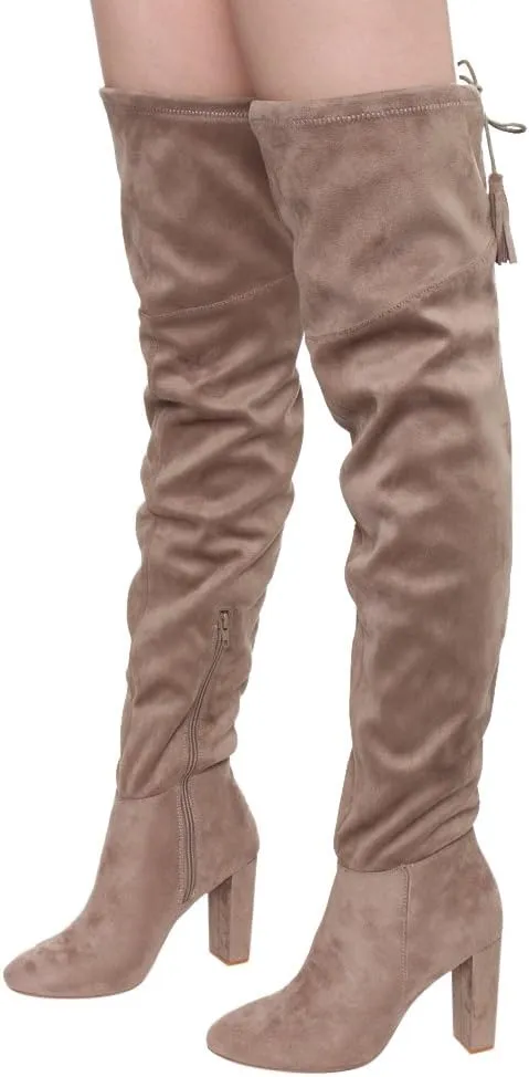 Qupid York-12 Women's Pull On Stretchy Over The Knee Block Heel Boots