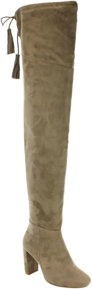 Qupid York-12 Women's Pull On Stretchy Over The Knee Block Heel Boots