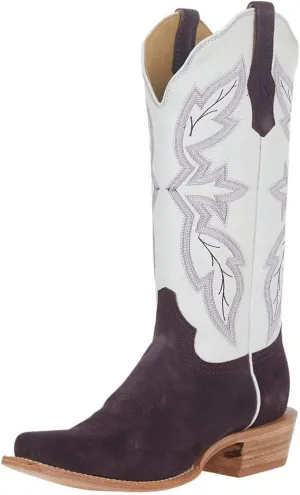 R Womens Plum Roughout 13in White Top Boot