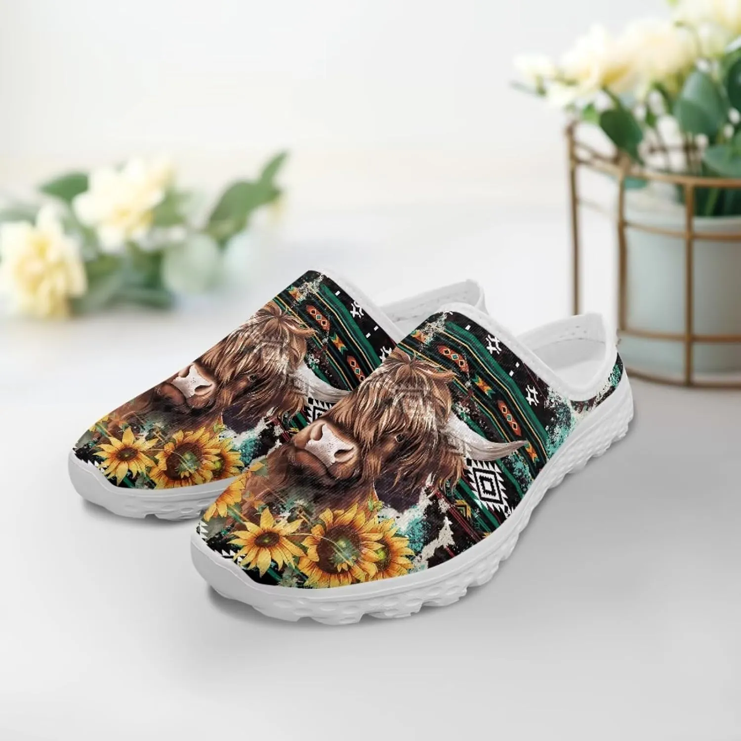 Retro Aztec Tribal Womens Walking Mules Sneakers Stylish Memory Foam Barefoot Slip On Teacher Nursing Loafers