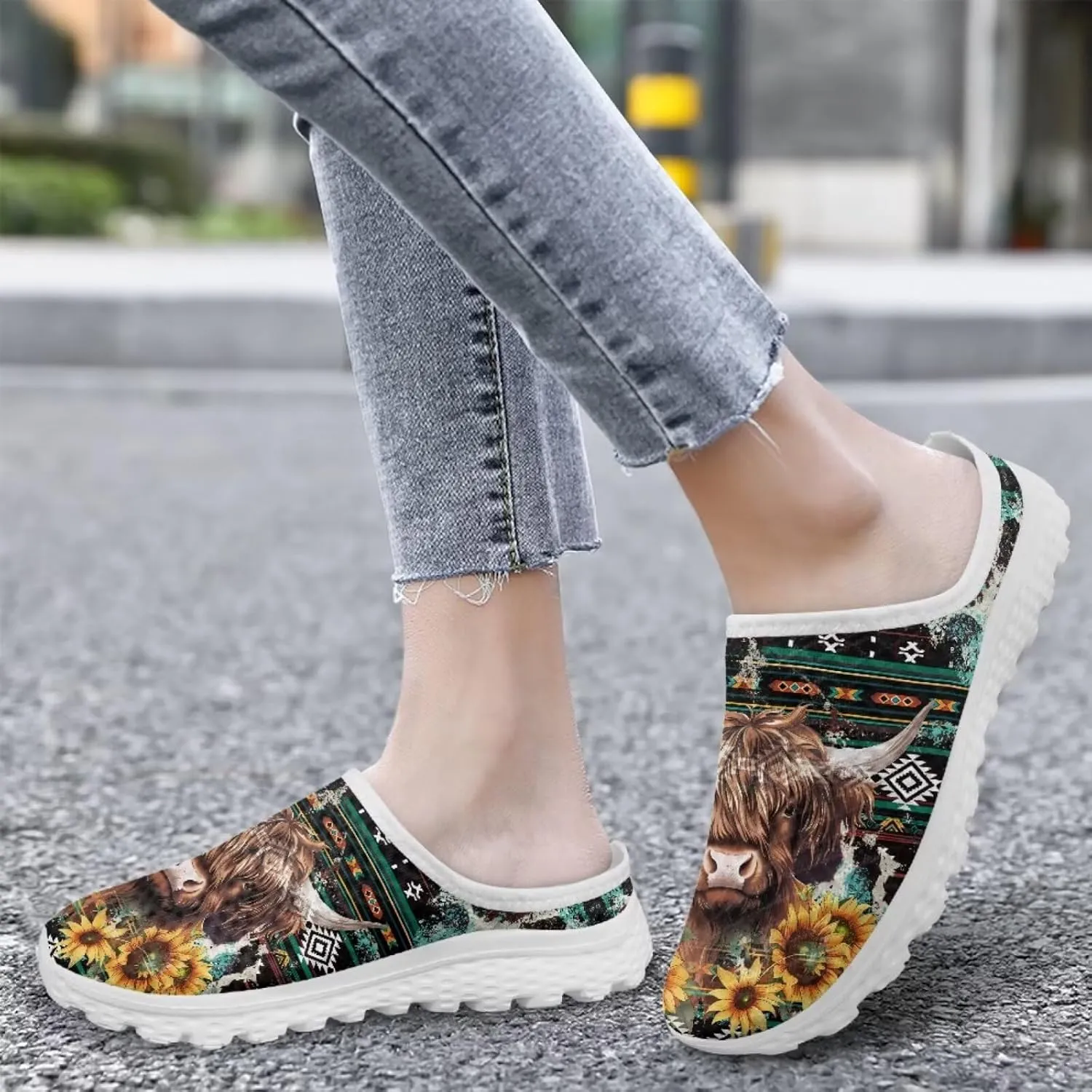 Retro Aztec Tribal Womens Walking Mules Sneakers Stylish Memory Foam Barefoot Slip On Teacher Nursing Loafers