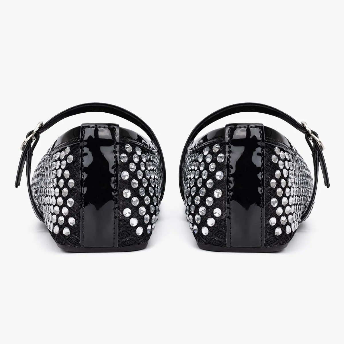 Rhinestone Women's Mesh Ballet Flats with Buckle Strap Mary Jane Ballerina Shoes Comfy Casual Dress Shoes Office Black