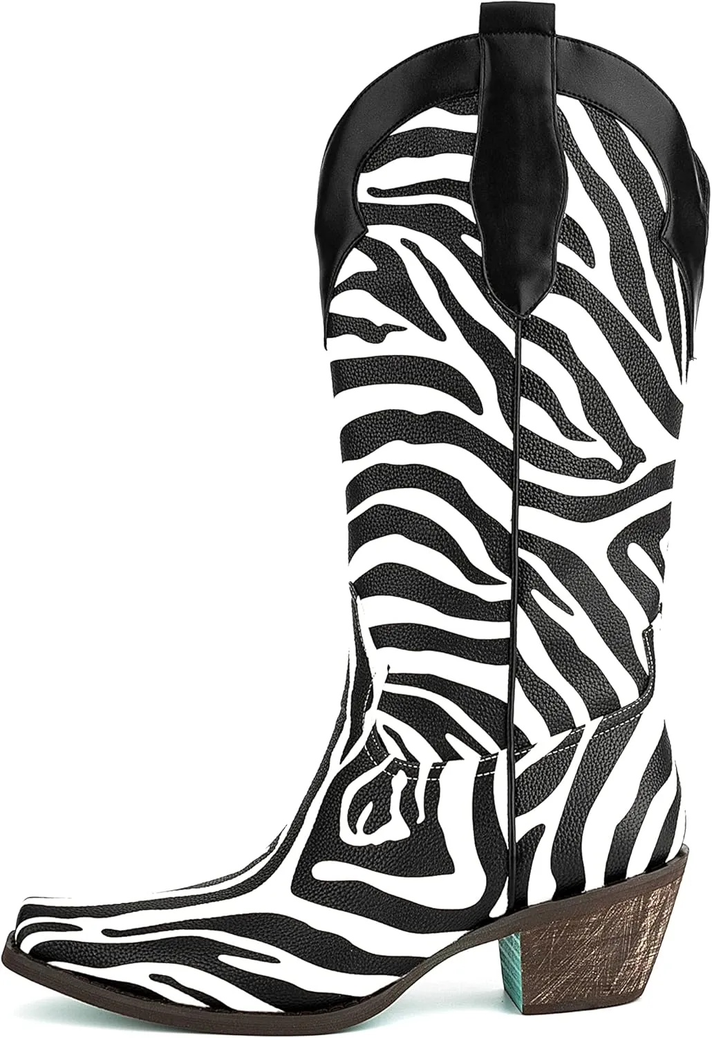 Richealnana Cowboy Boots for Women Embroidered Square Toe Distressed Pull-On Cowgirl Knee High Western Boots