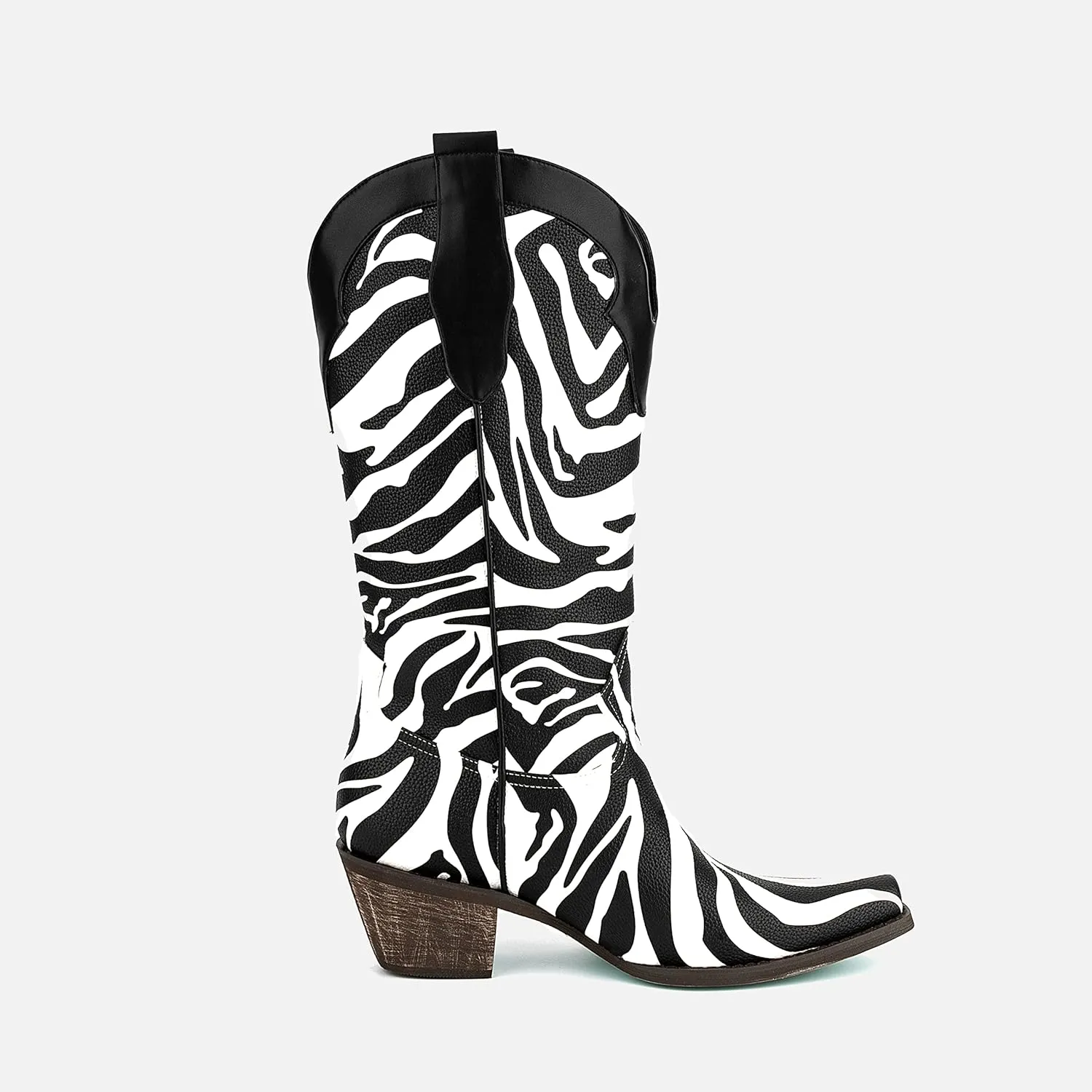 Richealnana Cowboy Boots for Women Embroidered Square Toe Distressed Pull-On Cowgirl Knee High Western Boots