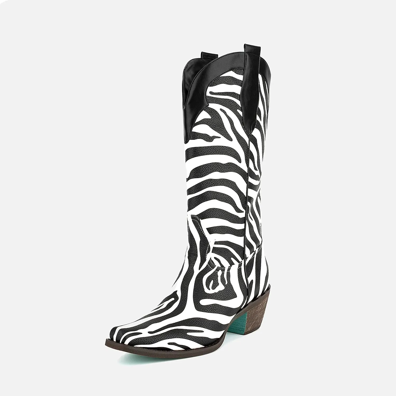 Richealnana Cowboy Boots for Women Embroidered Square Toe Distressed Pull-On Cowgirl Knee High Western Boots