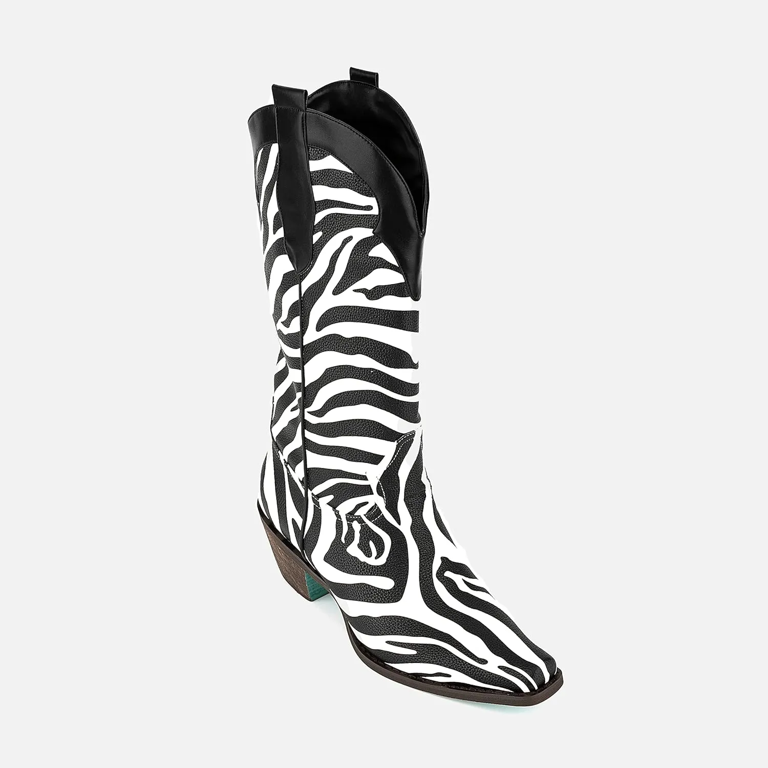 Richealnana Cowboy Boots for Women Embroidered Square Toe Distressed Pull-On Cowgirl Knee High Western Boots