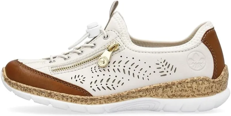 Rieker N42K6 Nikita Slip-On Women's Sneakers - Lightweight Walking Sneakers with Laser Cutouts & Elastic Lacing - Stylish & Flexible for All-Day Comfort