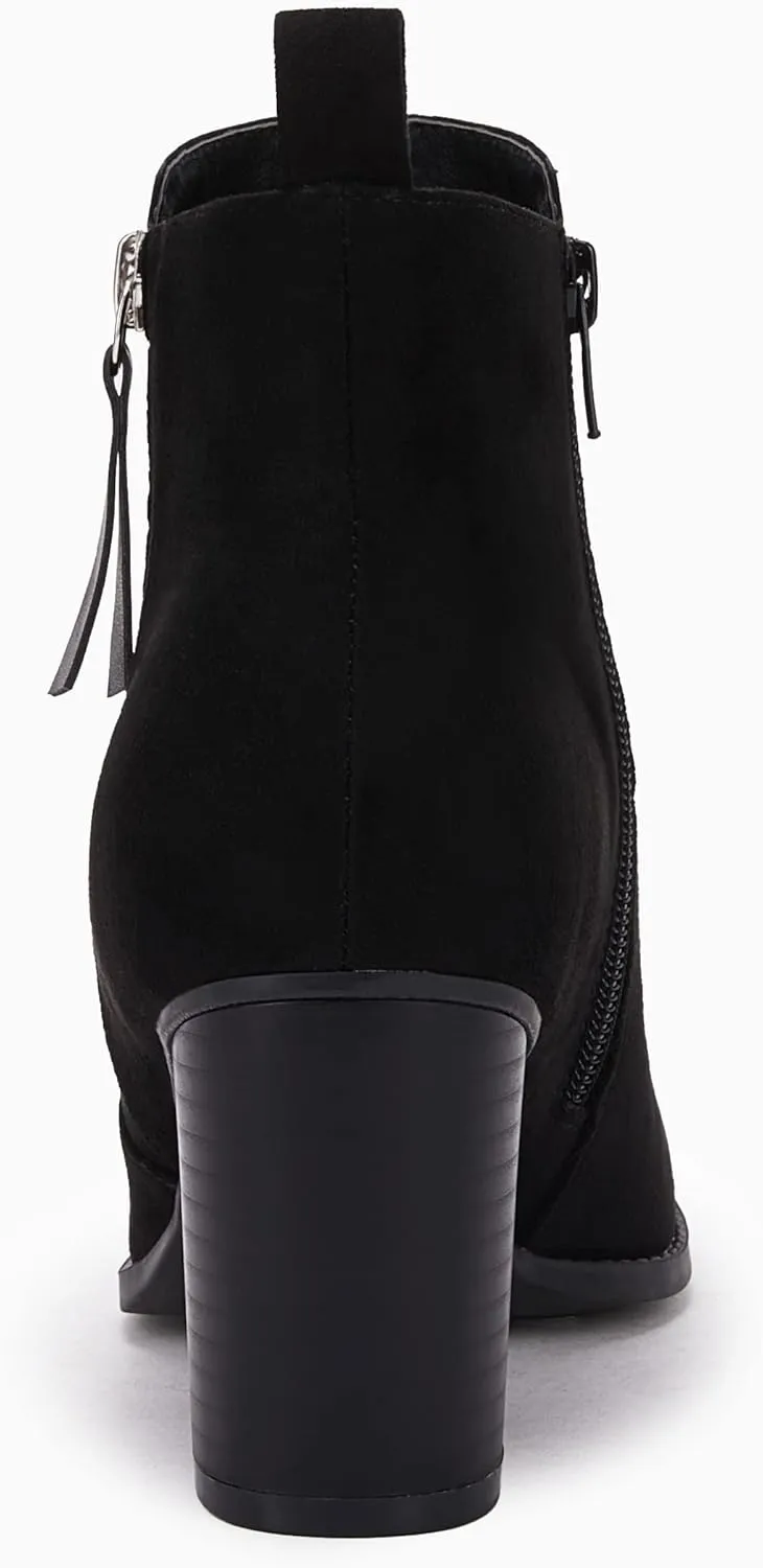 Rilista Ankle Boots for Women Chunky Block Heel Side Zipper Pointd Toe Suede Fall Winter Bootie Shoes