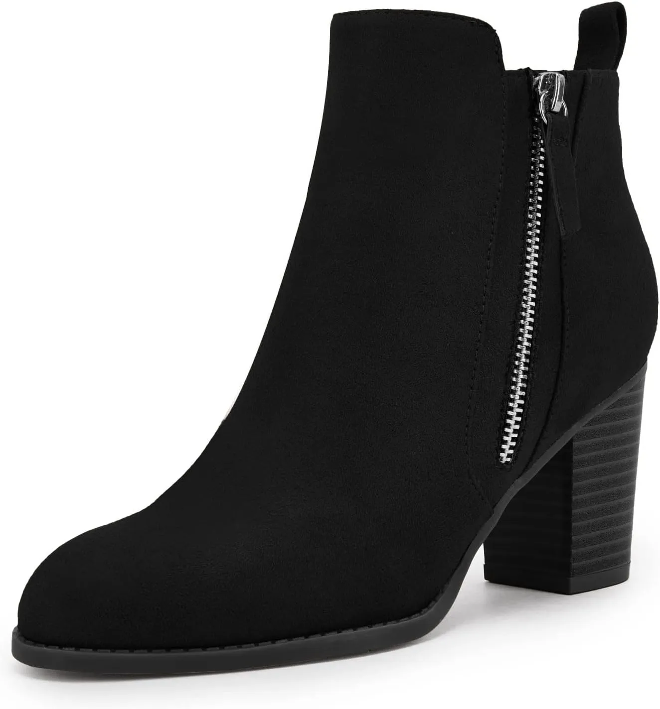 Rilista Ankle Boots for Women Chunky Block Heel Side Zipper Pointd Toe Suede Fall Winter Bootie Shoes