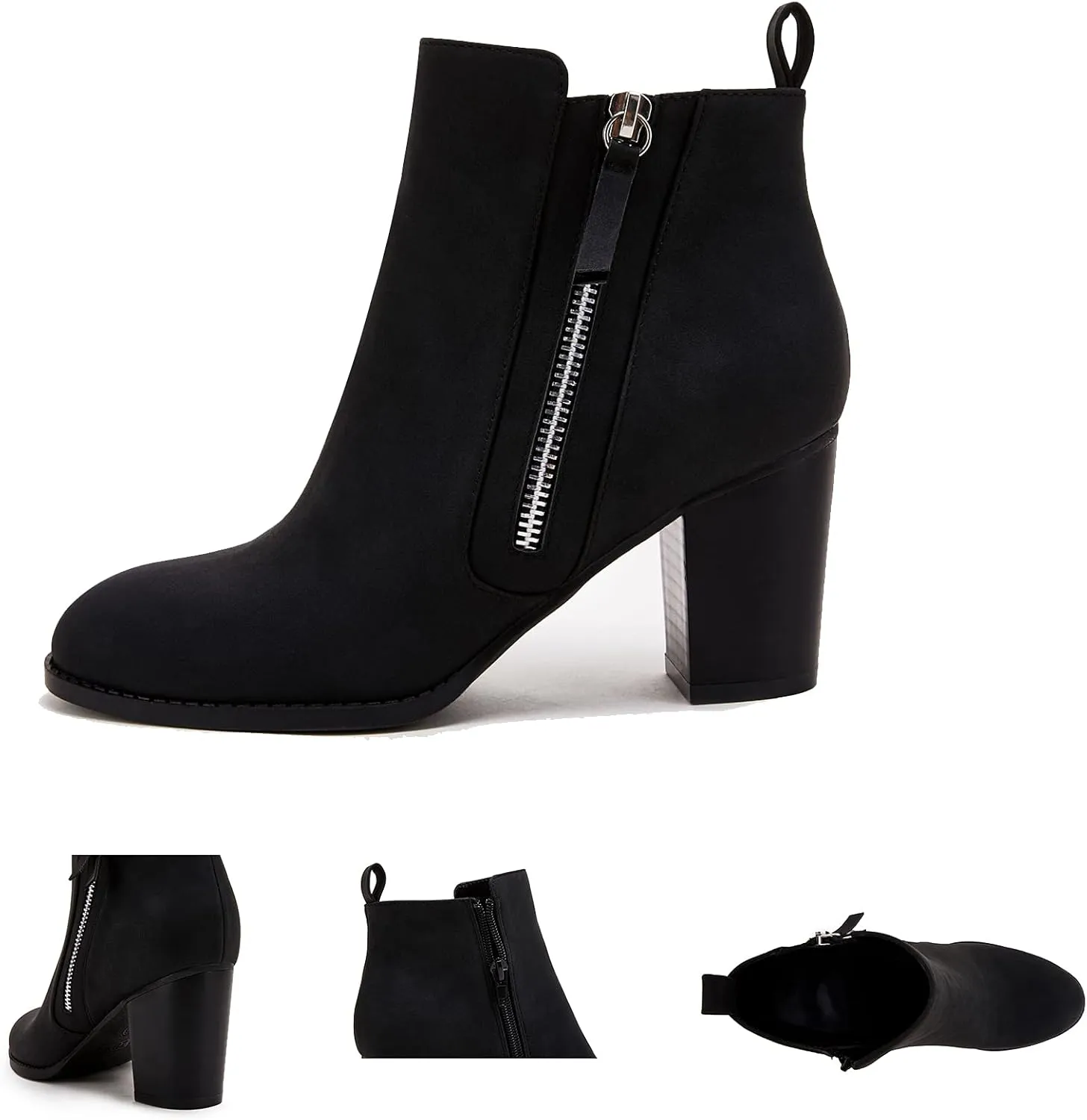 Rilista Ankle Boots for Women Chunky Block Heel Side Zipper Pointd Toe Suede Fall Winter Bootie Shoes