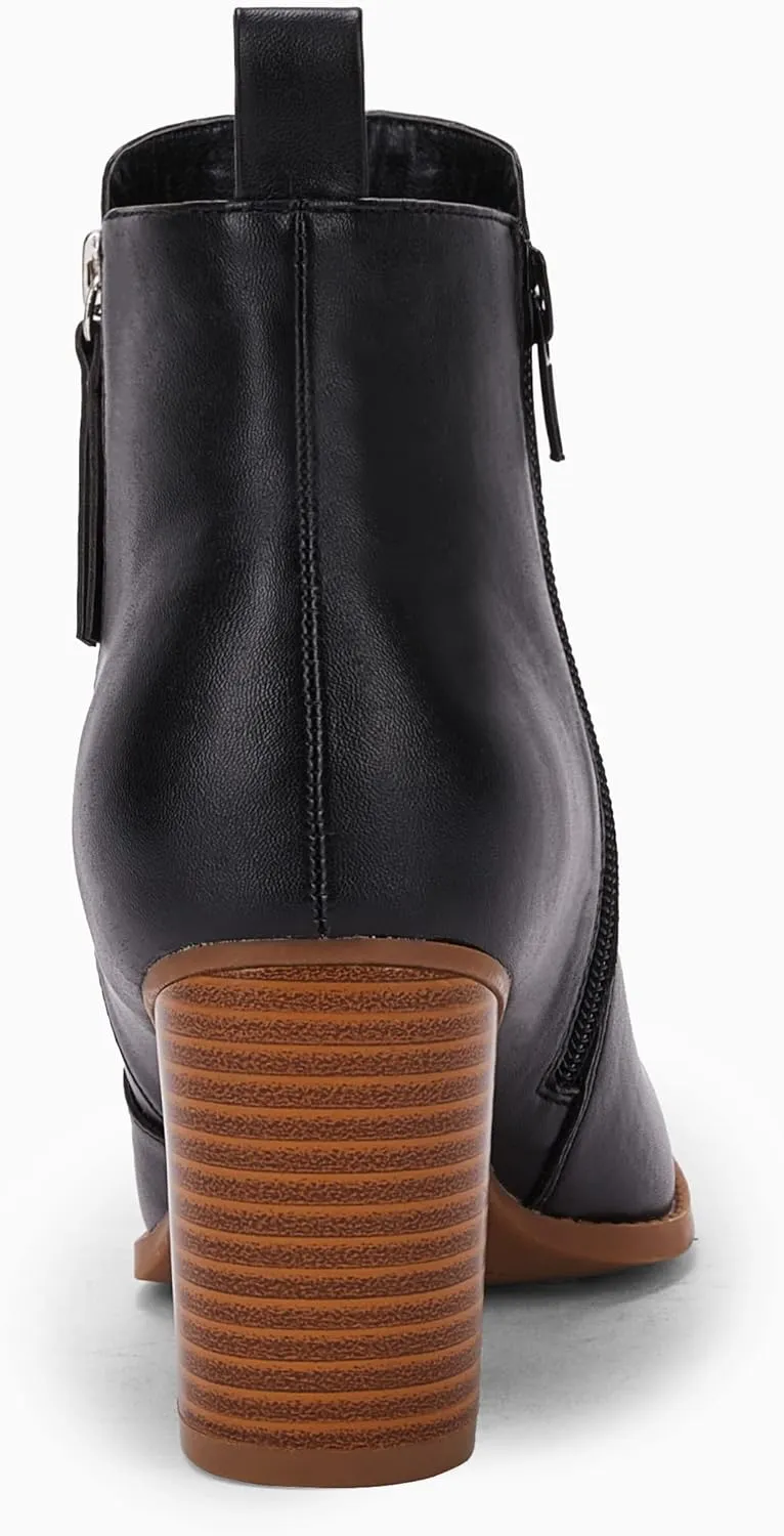 Rilista Ankle Boots for Women Chunky Block Heel Side Zipper Pointd Toe Suede Fall Winter Bootie Shoes