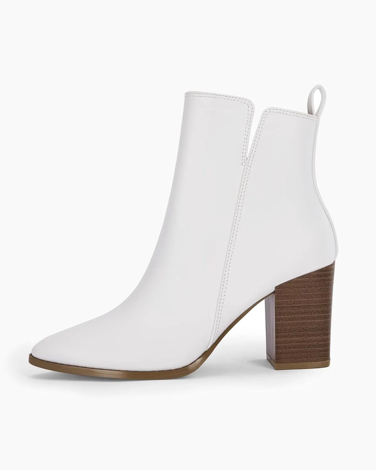 Rilista Womens V Cutout Ankle Boots Pointed Toe Chunky Block Stacked Heel Booties Side Zipper Shoes
