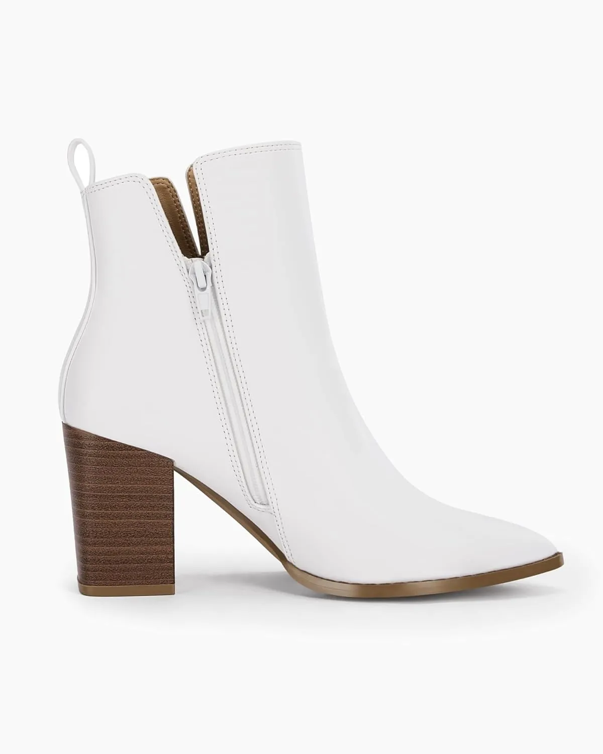 Rilista Womens V Cutout Ankle Boots Pointed Toe Chunky Block Stacked Heel Booties Side Zipper Shoes
