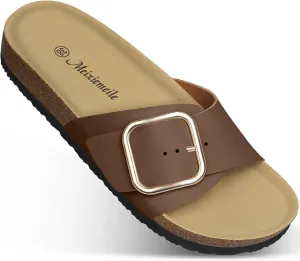 Sandals for Women Memory Foam Insole Womens Sandals Comfortable Genuine Leather Sandals Classic Cork Antislip Slippers