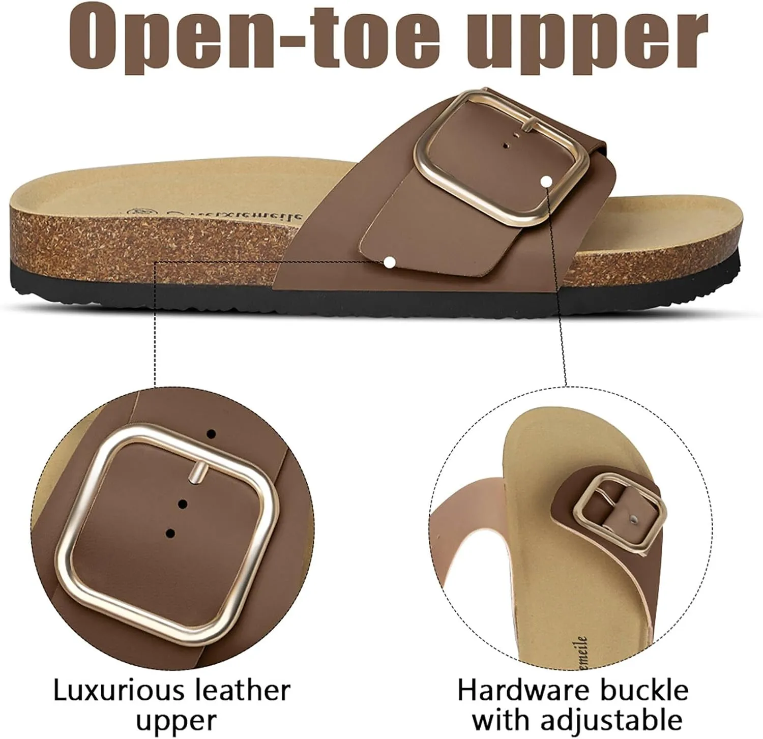 Sandals for Women Memory Foam Insole Womens Sandals Comfortable Genuine Leather Sandals Classic Cork Antislip Slippers