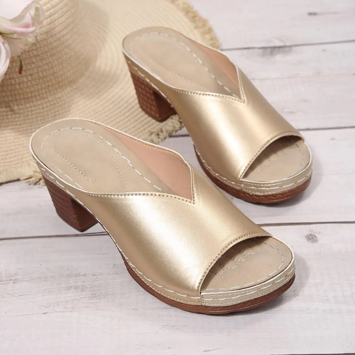 Sandals Platforms for Women 2025 Open Toe Chunky Block Heel Wedges Slip-On Slides Comfortable Summer Beach Outdoor