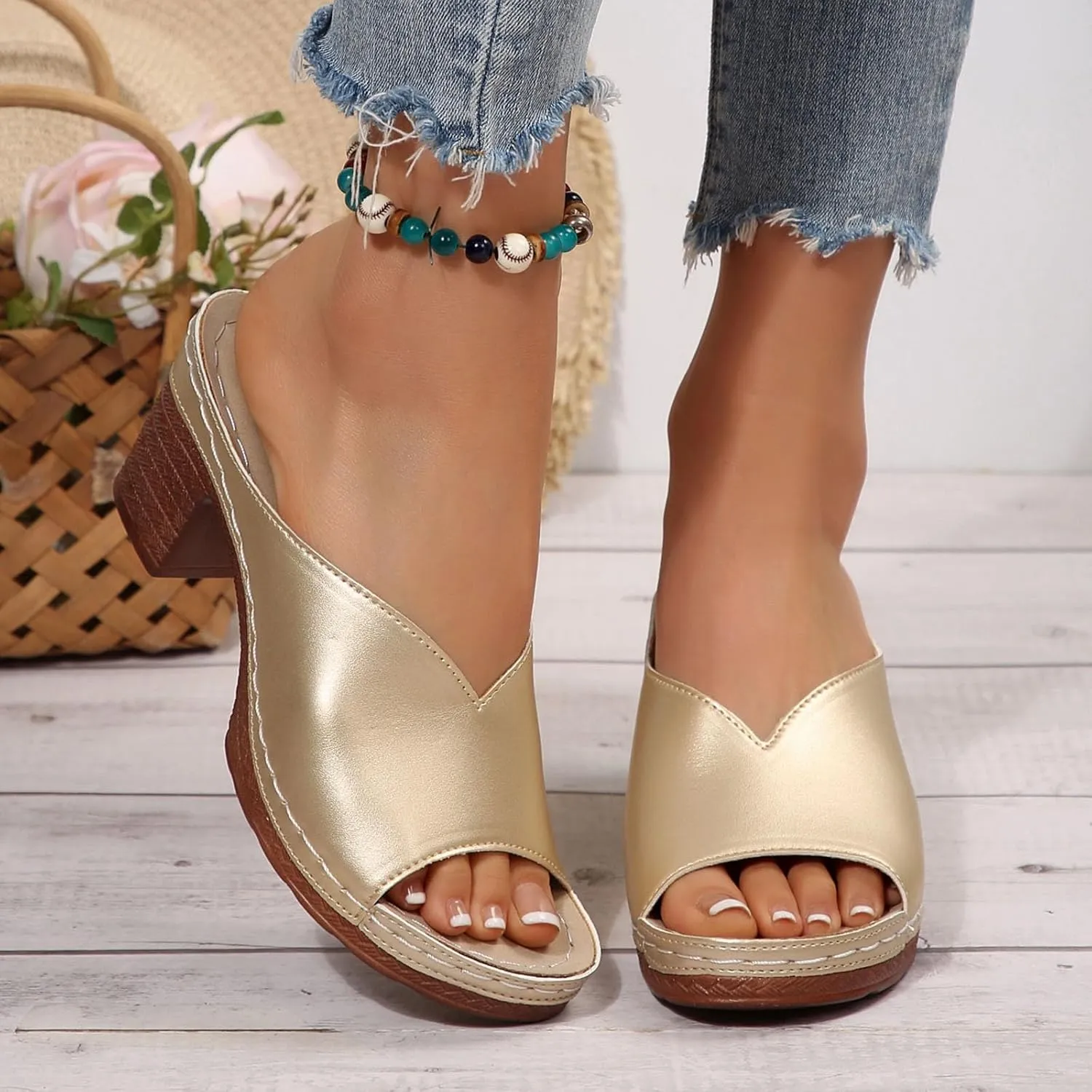 Sandals Platforms for Women 2025 Open Toe Chunky Block Heel Wedges Slip-On Slides Comfortable Summer Beach Outdoor