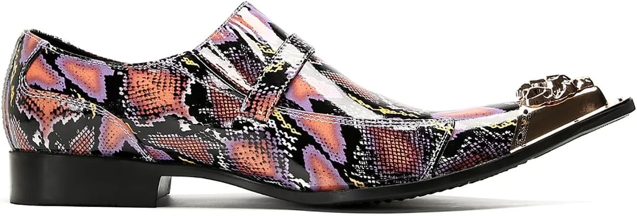 Santimon Mens Loafers Disco Party Dress Slip On Casual Leather Metal Pointed Toe Buckle Shoes Wedding Ballroom Fashion Western Summer Shoes for Men