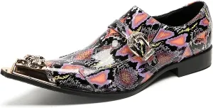 Santimon Mens Loafers Disco Party Dress Slip On Casual Leather Metal Pointed Toe Buckle Shoes Wedding Ballroom Fashion Western Summer Shoes for Men