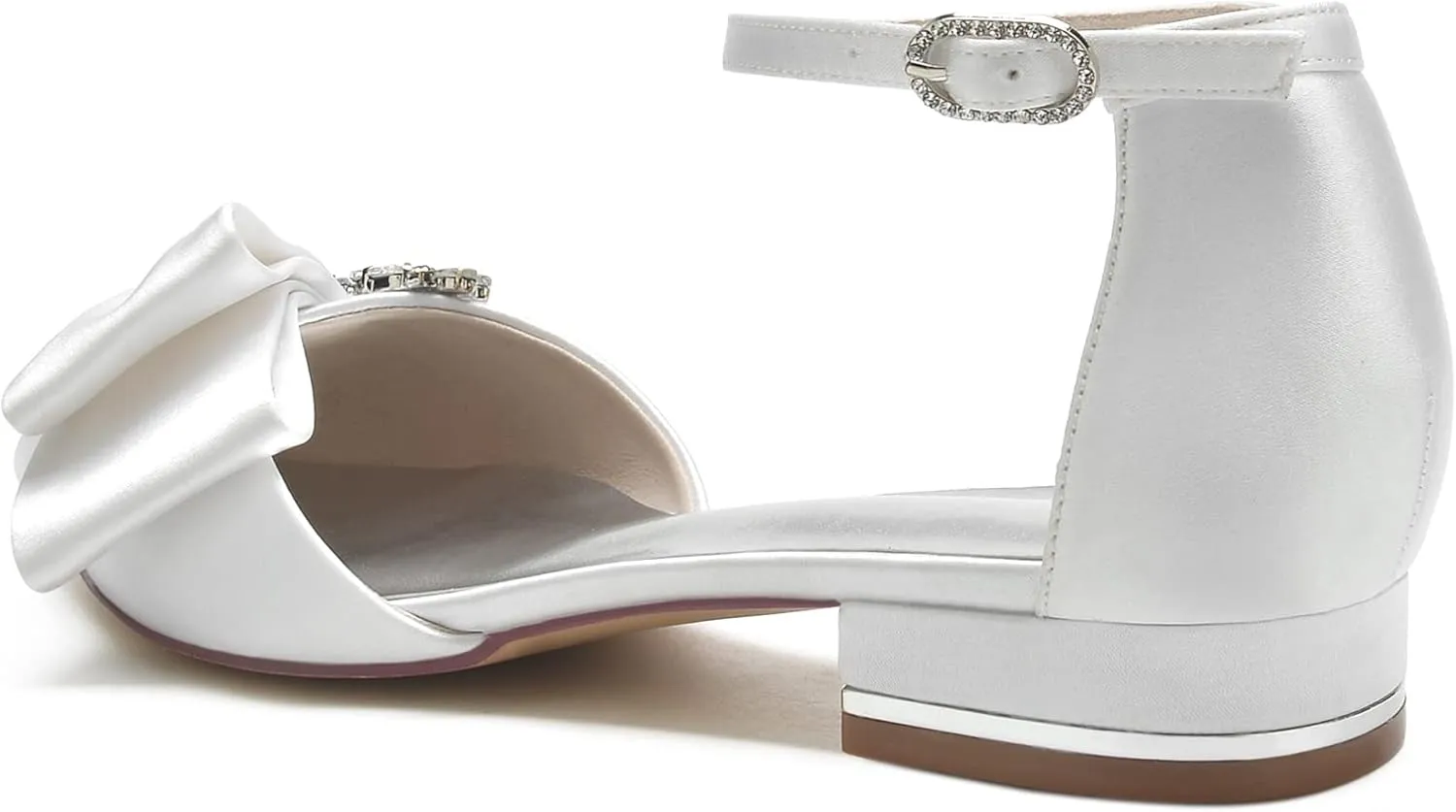 Satin Pointed Toe Flats for Women Ankle Strap Rhinestone Wedding Ballerina Evening Party Guest Shoes