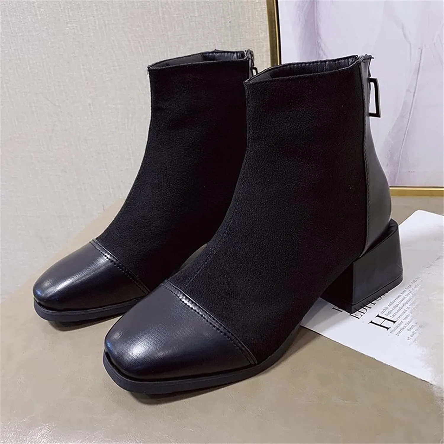SBGMoSJ Comfortable Black Ankle Boots for Women Low Heel White Boots for Men Womens Leather Ankle Boots Wide Wide Width Shoes for Women Dress Platform Ankle Boots for Women Low Heel