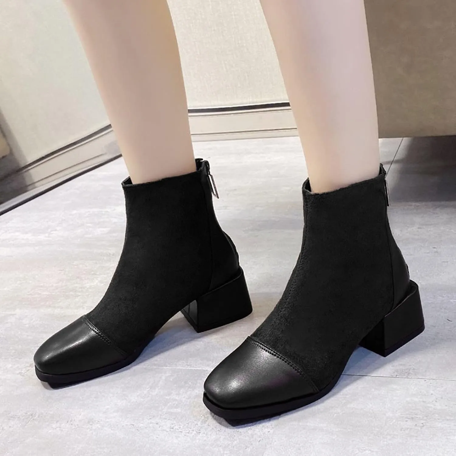 SBGMoSJ Comfortable Black Ankle Boots for Women Low Heel White Boots for Men Womens Leather Ankle Boots Wide Wide Width Shoes for Women Dress Platform Ankle Boots for Women Low Heel