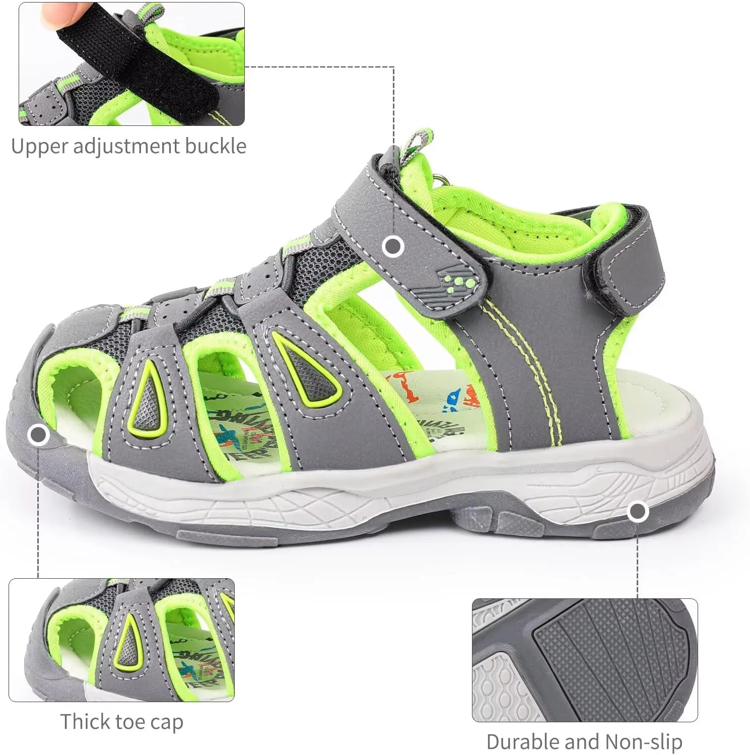 seannel Kids Athletic Sandals Boys and Girls Outdoor Hiking Sports Closed-Toe Sandal Pool Beach Shoes Summer Water shoes