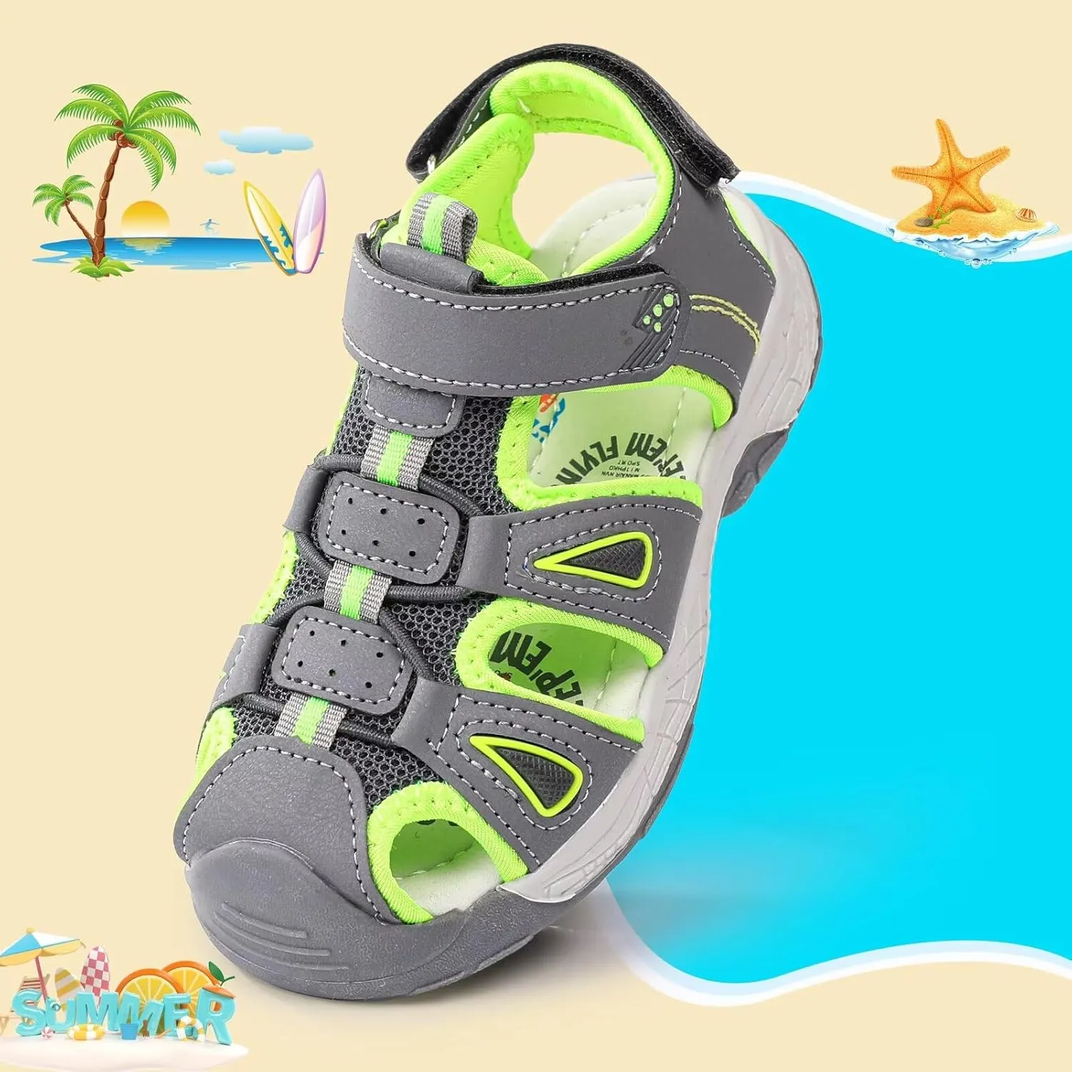 seannel Kids Athletic Sandals Boys and Girls Outdoor Hiking Sports Closed-Toe Sandal Pool Beach Shoes Summer Water shoes