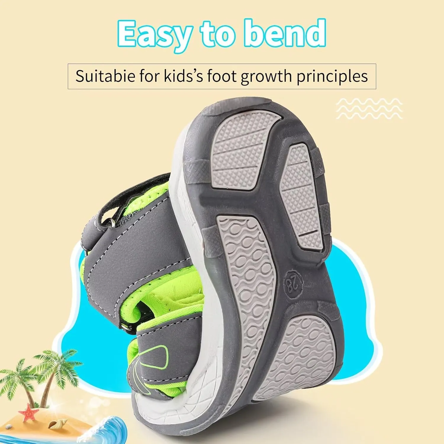 seannel Kids Athletic Sandals Boys and Girls Outdoor Hiking Sports Closed-Toe Sandal Pool Beach Shoes Summer Water shoes