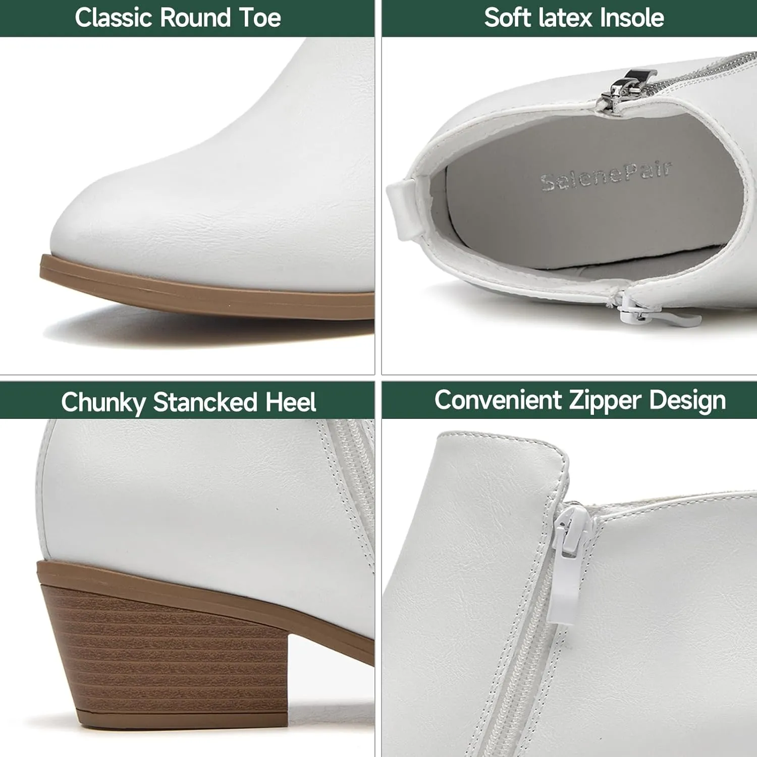 SelenePair Women's Classic Stacked Heel Ankle Boots Fashion Round Toe Suede Booties Ladies Side Zip Shoes