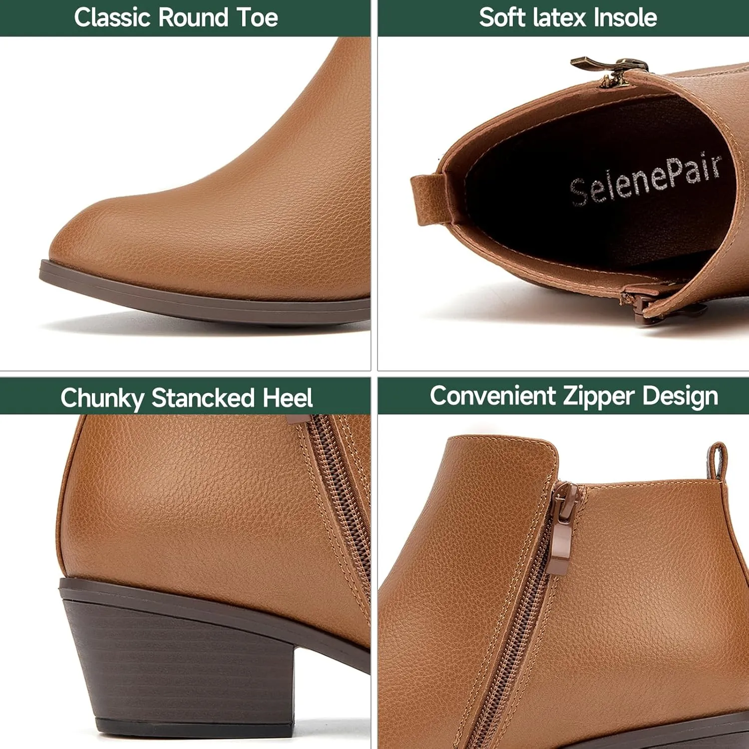SelenePair Women's Classic Stacked Heel Ankle Boots Fashion Round Toe Suede Booties Ladies Side Zip Shoes