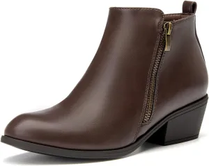 SelenePair Women's Classic Stacked Heel Ankle Boots Fashion Round Toe Suede Booties Ladies Side Zip Shoes