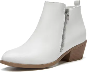 SelenePair Women's Classic Stacked Heel Ankle Boots Fashion Round Toe Suede Booties Ladies Side Zip Shoes