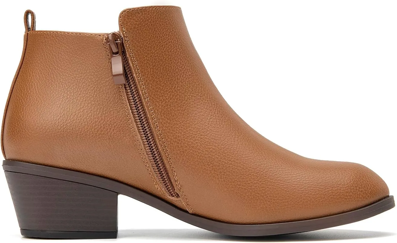 SelenePair Women's Classic Stacked Heel Ankle Boots Fashion Round Toe Suede Booties Ladies Side Zip Shoes