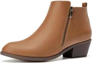 SelenePair Women's Classic Stacked Heel Ankle Boots Fashion Round Toe Suede Booties Ladies Side Zip Shoes