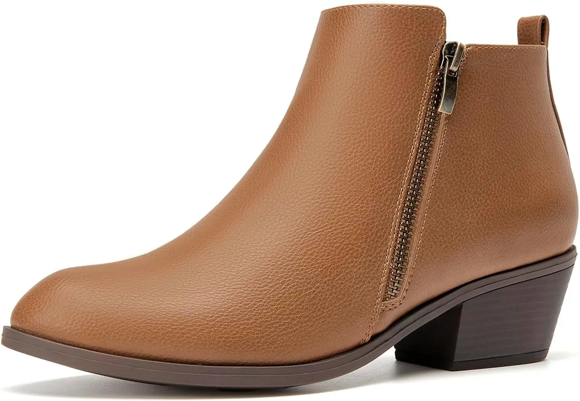 SelenePair Women's Classic Stacked Heel Ankle Boots Fashion Round Toe Suede Booties Ladies Side Zip Shoes