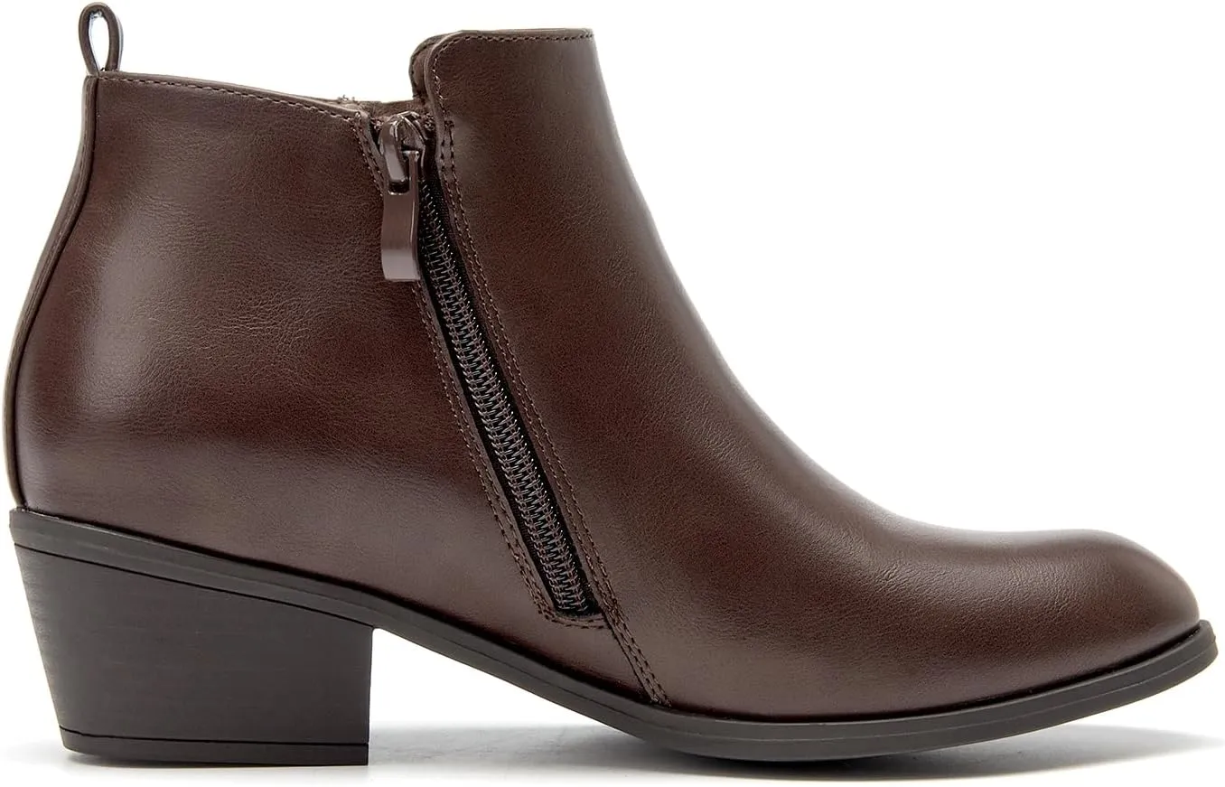 SelenePair Women's Classic Stacked Heel Ankle Boots Fashion Round Toe Suede Booties Ladies Side Zip Shoes