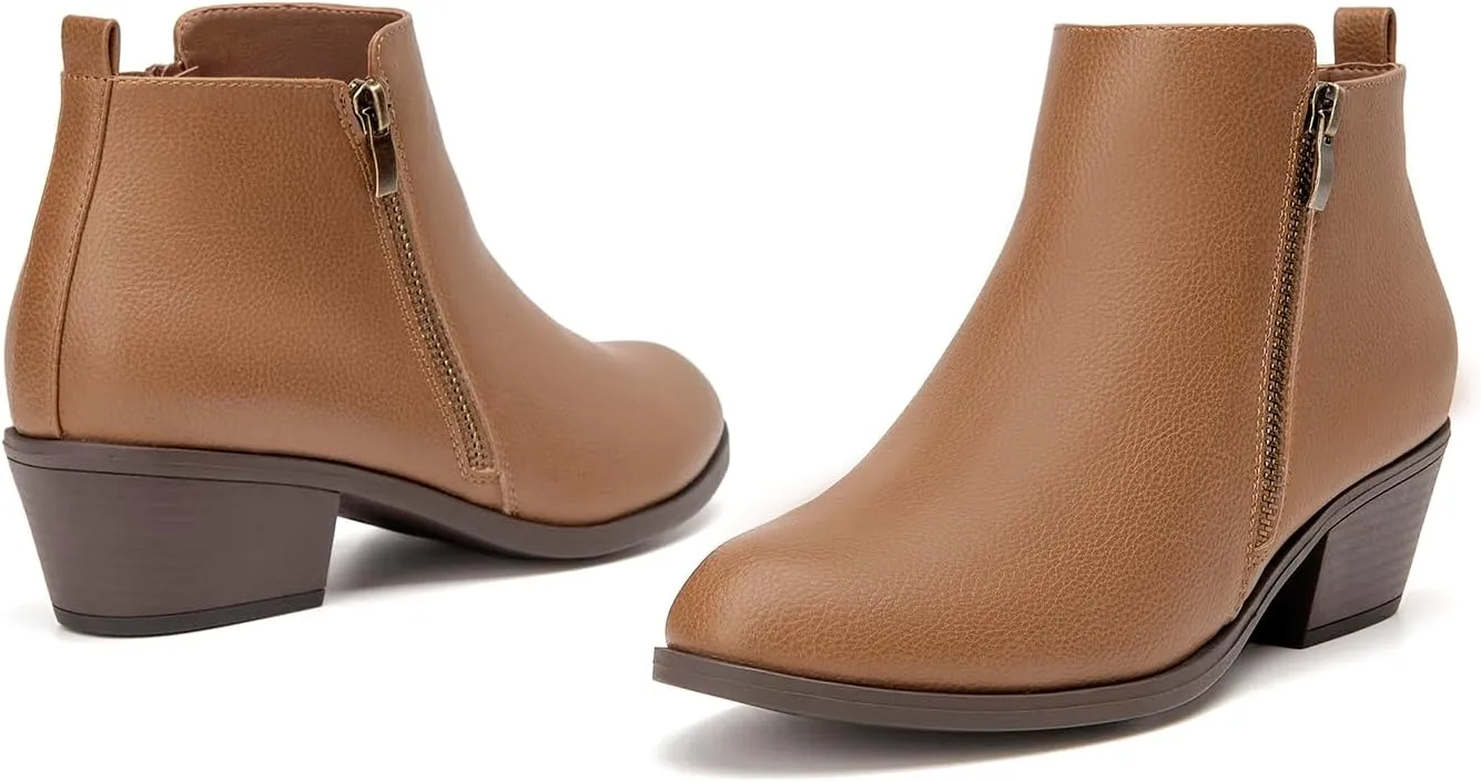 SelenePair Women's Classic Stacked Heel Ankle Boots Fashion Round Toe Suede Booties Ladies Side Zip Shoes
